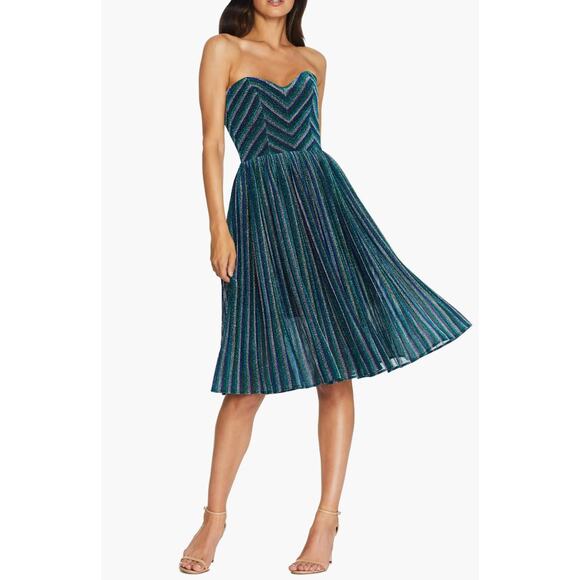 Dress the Population Rosalie Metallic Stripe Strapless Cocktail Dress L NWT - Picture 1 of 8